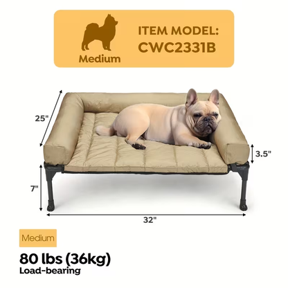 Elevated Dog Bed with Cooling Mesh & Removable Bolster Pillow Top Mat – Raised Dog Cot Bed, No-Slip Feet, Breathable Dog Sofa Bed for Indoor