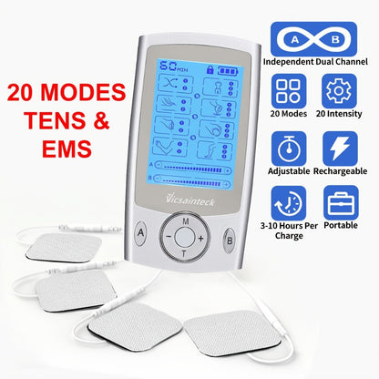 Portable TENS and EMS Handheld Stimulator with 16, 20 or 24 Mode Controller Options and Four Pads