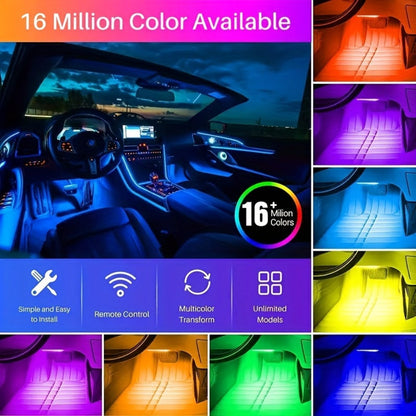 Four-Strip 48-LED RGB Car Interior Light Kit with App, Remote or USB and Remote Control Options
