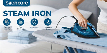 Steam Iron Non-Stick Bottom Plate High Pressure Anti-Calc Safety Protection Adjustable Temperature Steam Settings Dry Wet Clothes Fast
