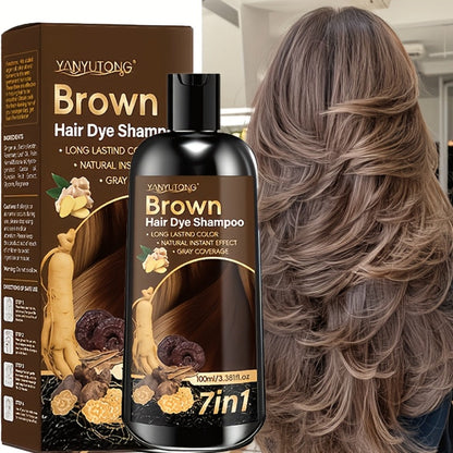 Hair Color Shampoo, YANYUTONG 7-in-1 100ml Bottle with Brown, Chestnut Brown or Black Options