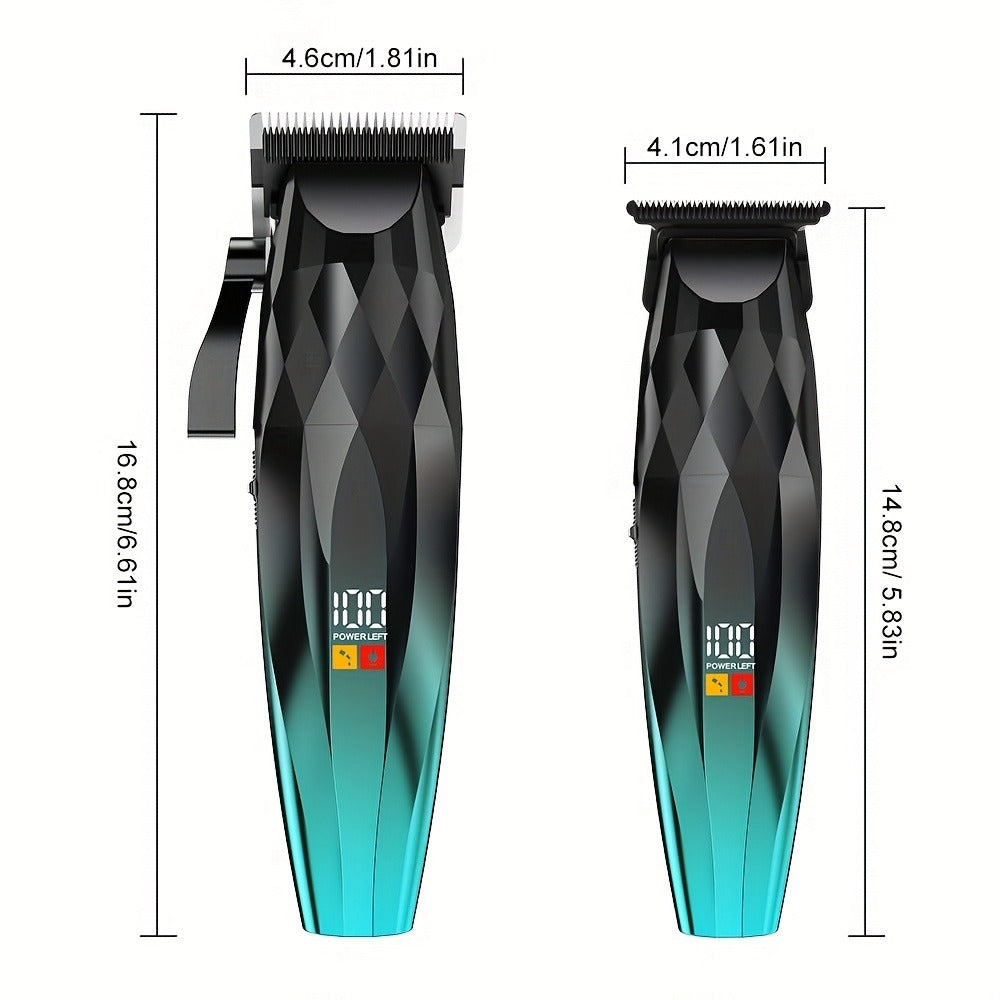 Hair Clipper and Beard Trimmer Cordless Two-Piece Set with 14 Guide Combs, Ceramic Blades and Three Colors