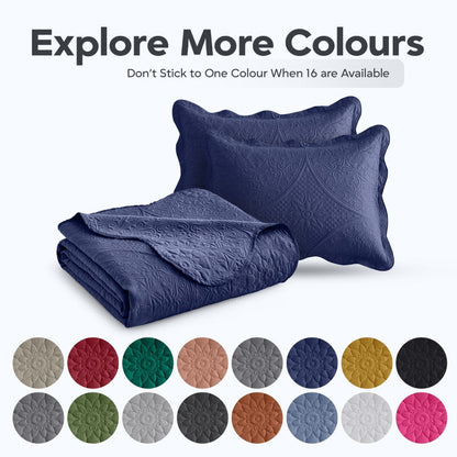 Floral-Pattern Three-Piece Bedspread Set in 16 Colors with Twin, Queen, King and California King Sizes