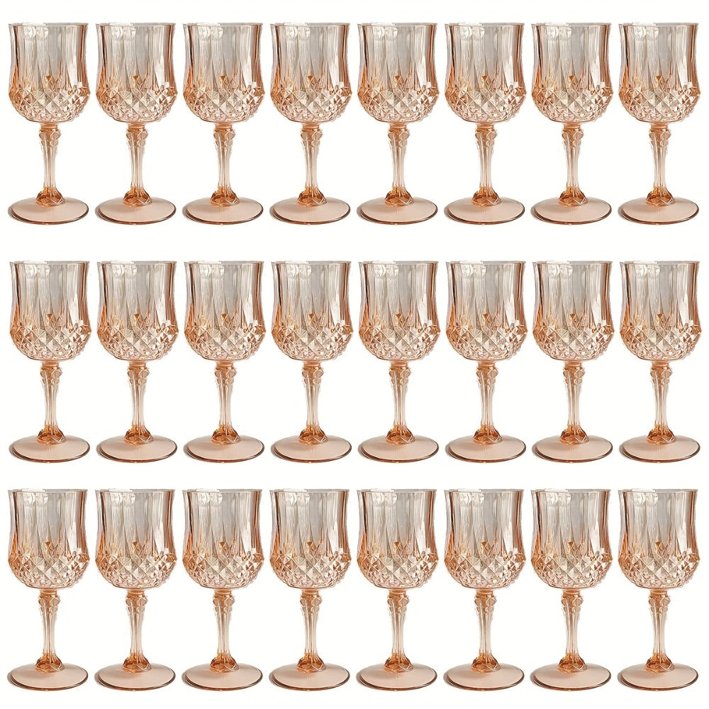 Plastic Wine Glasses 24 Pack – Colorful Shatterproof Goblets for Parties, Weddings & Events – Reusable Vintage-Style Stemmed Cups