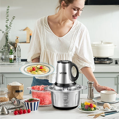 Electric Food Chopper with 2 Bowls & Dual-Level Blades, Mini Food Processor for Grinding Meat Chopping Nuts Salad Prep