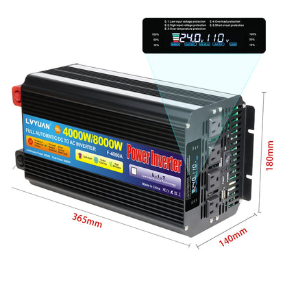Pure Sine Wave Power Inverter 4000W 8000W Peak DC 12V to AC 110V with LCD Display Remote Control 4 AC for Garden, Patio and Yard Use