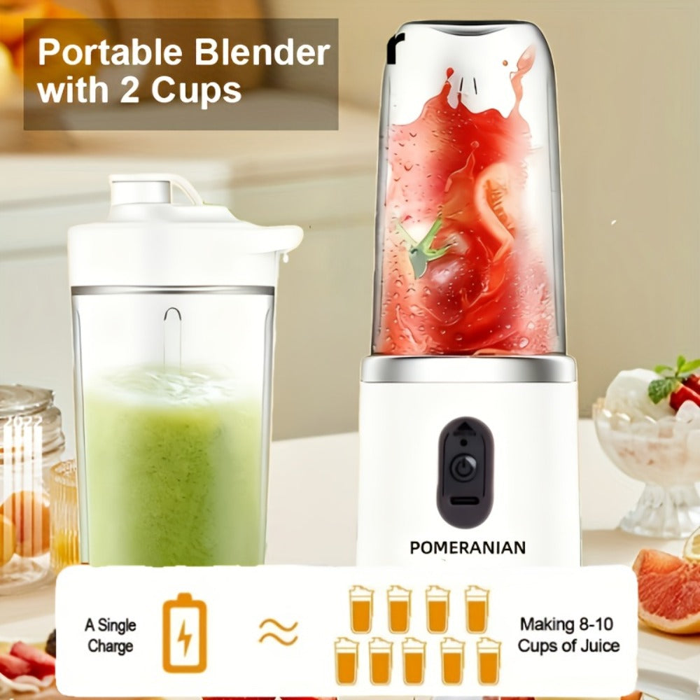 Portable Blender Juicer Double Cup 1500mAh Rechargeable, Food-Grade ABS Multifunctional Fruit Vegetable Juicer