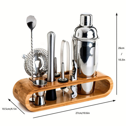 Bartender Set 10-Piece Stainless Steel Cocktail Shaker Bar Tool Kit with Bamboo Stand Home for Entryways, Bedrooms and Living Spaces