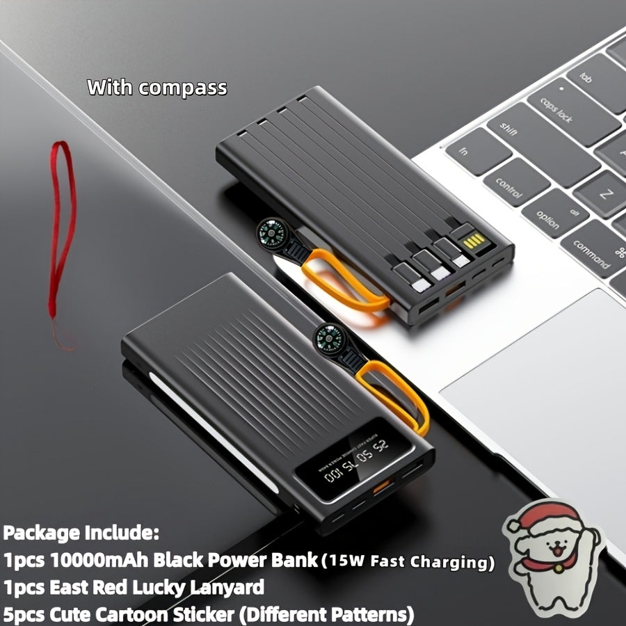 Power Bank for Camping, 10000-30000mAh with 15W Charging, Four-in-One Cable and Four-Mode Camping Light