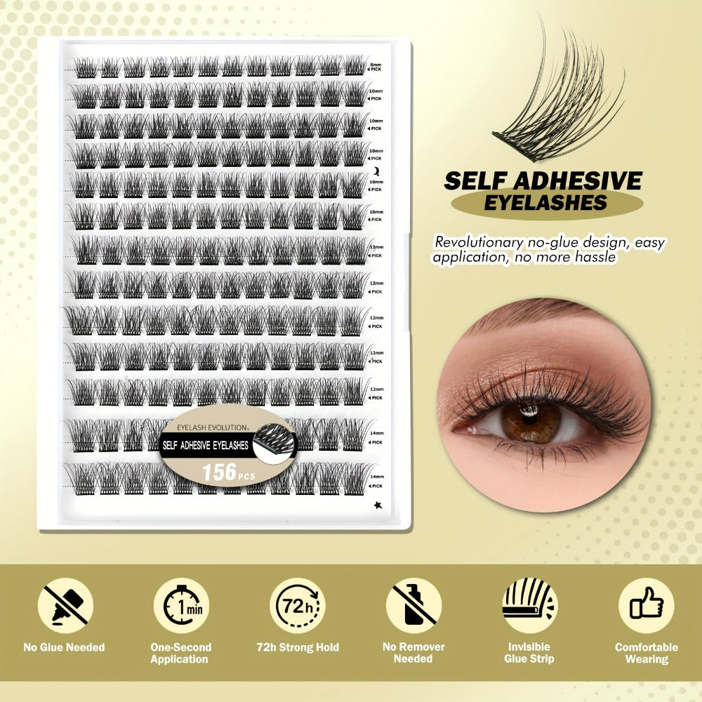 156-Piece Self-Adhesive Lash Cluster Tray with Yellow and Pink Tweezers in NATURAL Style and 14.5cm Case