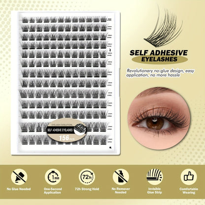 156-Piece Self-Adhesive Lash Cluster Tray with Yellow and Pink Tweezers in NATURAL Style and 14.5cm Case