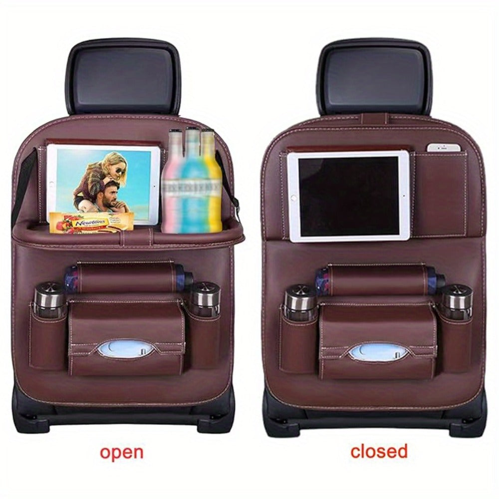 Car Rear Seat Organizer with Foldable Table, Footrest, Cup Holder, Tissue Box & Laptop Base – 2-Piece Premium Back Seat Storage Box Travel