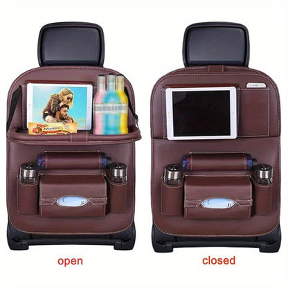 Car Rear Seat Organizer with Foldable Table, Footrest, Cup Holder, Tissue Box & Laptop Base – 2-Piece Premium Back Seat Storage Box Travel