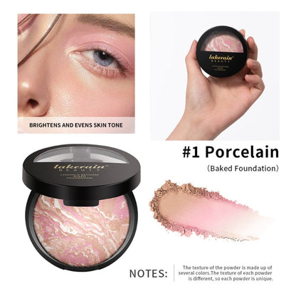Marble Baked Contour Palette Set 2-Piece Kit with Color Correcting Foundation Powder, for Makeup, Travel and Everyday Vanity Use