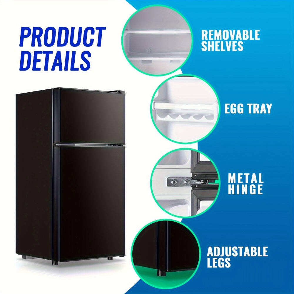 Compact Refrigerator, 3.2 Cu Ft Single Door Mini Fridge with 4-Layer Storage, Removable Shelves, Crisper Drawer & Adjustable Temperature