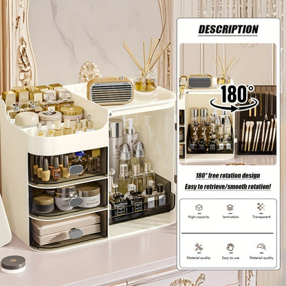 Makeup Organizer with 3 Drawers and Mirror – Large Capacity Cosmetic Storage Box Vanity Organizer for Skincare Contact Lens Display Case