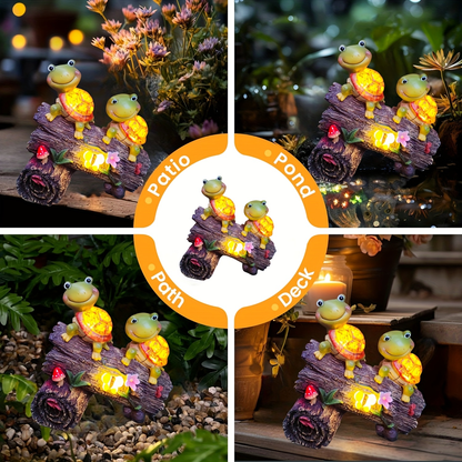 Solar Garden Turtle Statue with 4 LED Lights IP44 Waterproof Resin Frog Face Turtle Figurine Outdoor Decor for Patio Lawn Yard Holiday