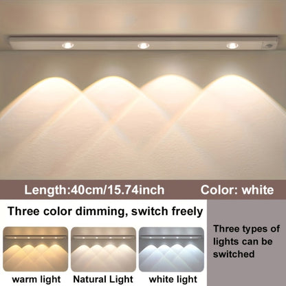 LED Sensor Strip Light USB Rechargeable – 3-Color Dimmable Motion Sensing Wireless Night Light for Kitchen, Wardrobe, Cabinet