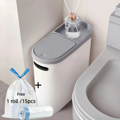 Slim 10L Bathroom Wastebasket with Lid Tray, Built-In Side Handles and Single or Two-Piece Options
