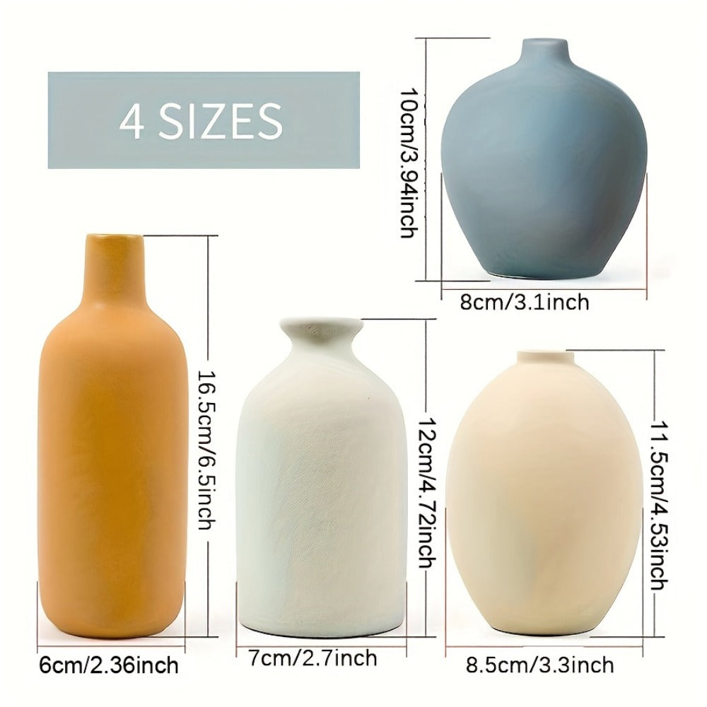 Ceramic Vase Set of 4 Small Vases for Dried Flowers Pampas Grass, Morandi Color Modern Farmhouse Home Decor
