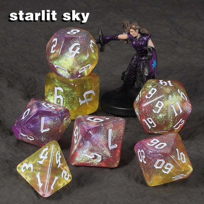 DnD Polyhedral Dice Set 84pcs – Starry Night Glitter Dice with Pouch & Tray for D&D RPG MTG Tabletop Games, Complete 12-Color Collection