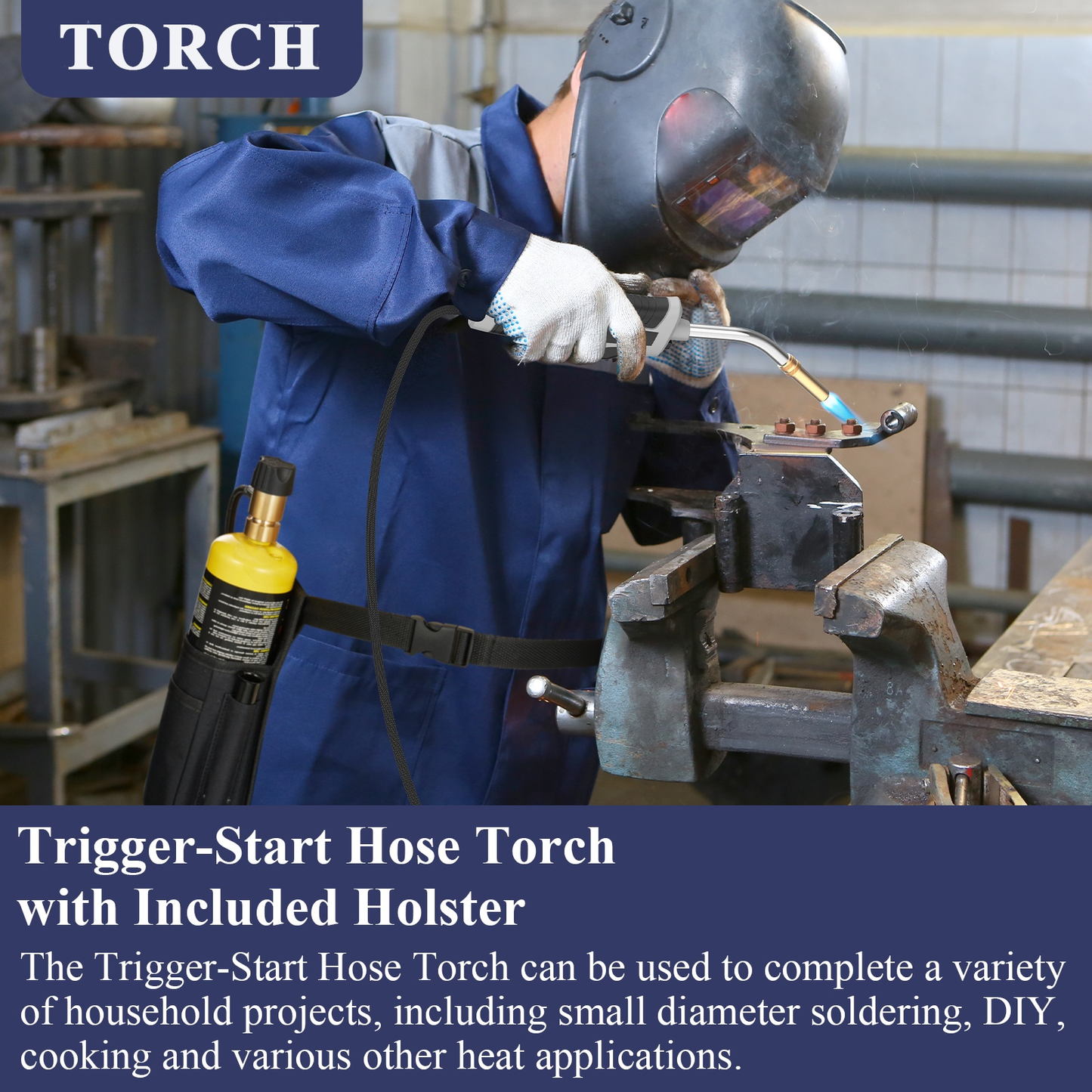 Trigger-Start Propane Torch Kit with 5 ft Hose and Holster or Cylinder Clip Configuration for Work Areas