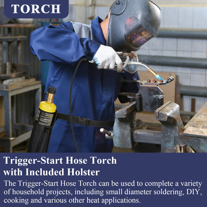 Trigger-Start Propane Torch Kit with 5 ft Hose and Holster or Cylinder Clip Configuration for Work Areas