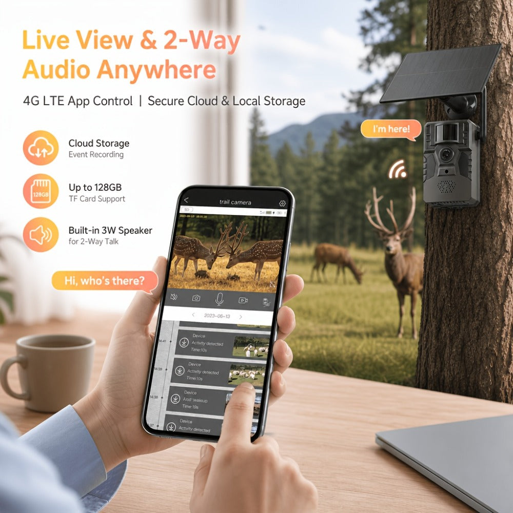 4G Cellular Trail Camera 2K No WiFi Required with Phone App Remote View, Wireless Game Camera for Deer Hunting