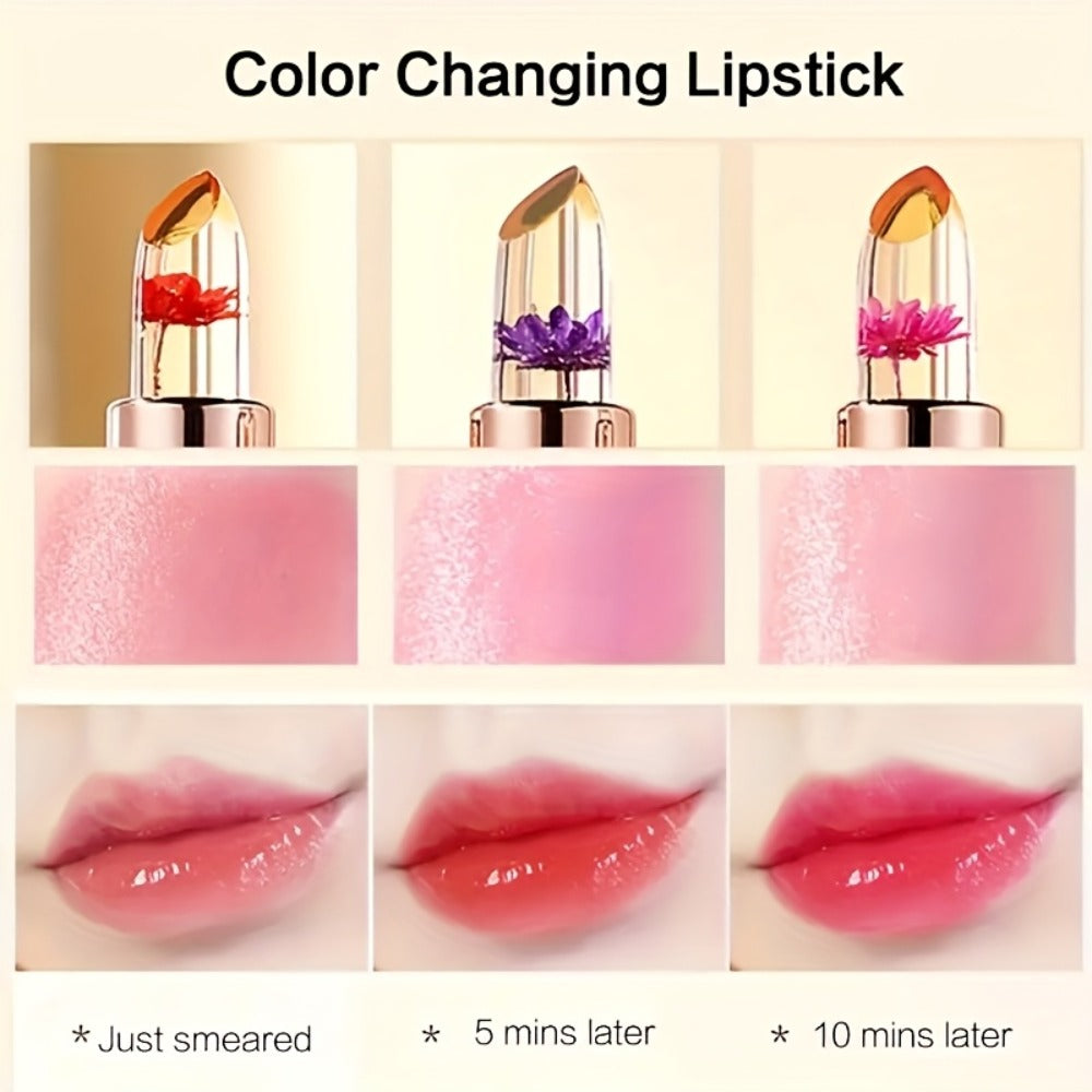 Color Changing Lip Gloss Set 3 Pcs, Temperature Magic Pink Tint Crystal Jelly Balm & Lipstick, Plant Squalane Lip Makeup