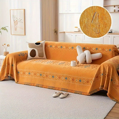 Sofa Cover Bohemian Embroidered Chenille Knit Throw with No Padding in Four Sizes and Five Colors
