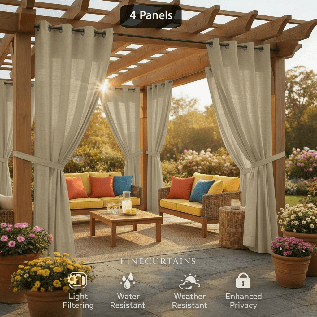 Sheer Curtains for Patio Outdoor, Grommet Top, 4 Panels, UV &, Drapes for Pergola, Gazebo, Porch