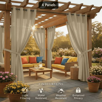 Sheer Curtains for Patio Outdoor, Grommet Top, 4 Panels, UV &, Drapes for Pergola, Gazebo, Porch