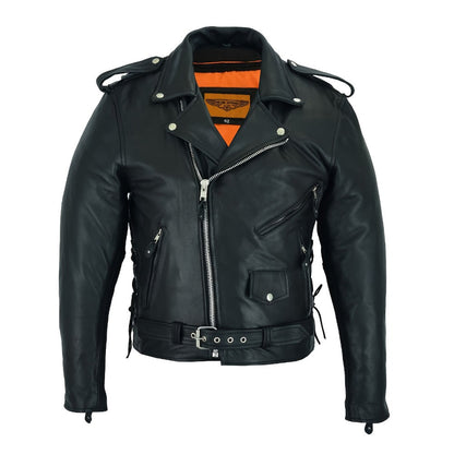 Motorcycle Leather Jacket Men – Heavy Duty Cowhide, Classic Black, Multiple Pockets, Adjustable Laces, Sizes S–XXXXL