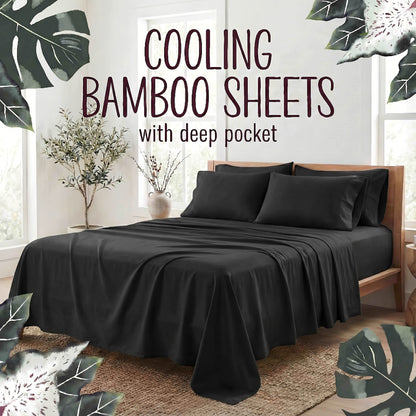 Bed Sheet Set 4-Piece Bamboo Fiber with Deep-Pocket Fitted Sheet, Four Sizes and Twelve Color Options