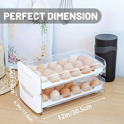 Two-Tier Egg Storage Drawer with Clear Pull-Out Trays, 36-Position Layout and 12-Inch Width