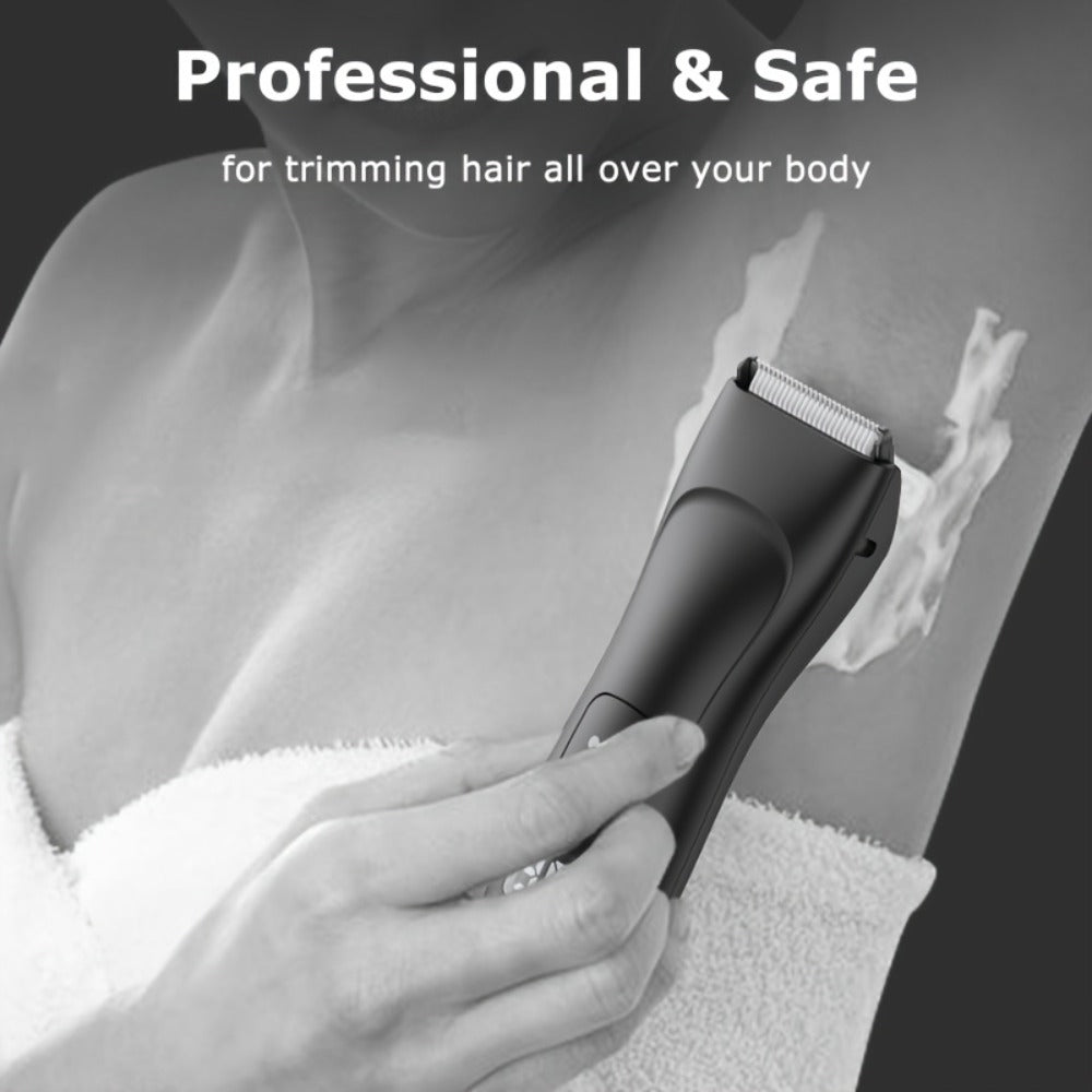 Groin Trimmer Men IPX7 Waterproof Ceramic Blade Electric Body Shaver – LCD Battery Display & Replaceable Head