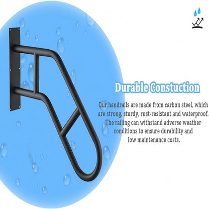 Stair Handrail Outdoor Anti-Slip Wall Mounted for 1-3 Steps, U-Shaped Carbon Steel Grab Bar for Porch