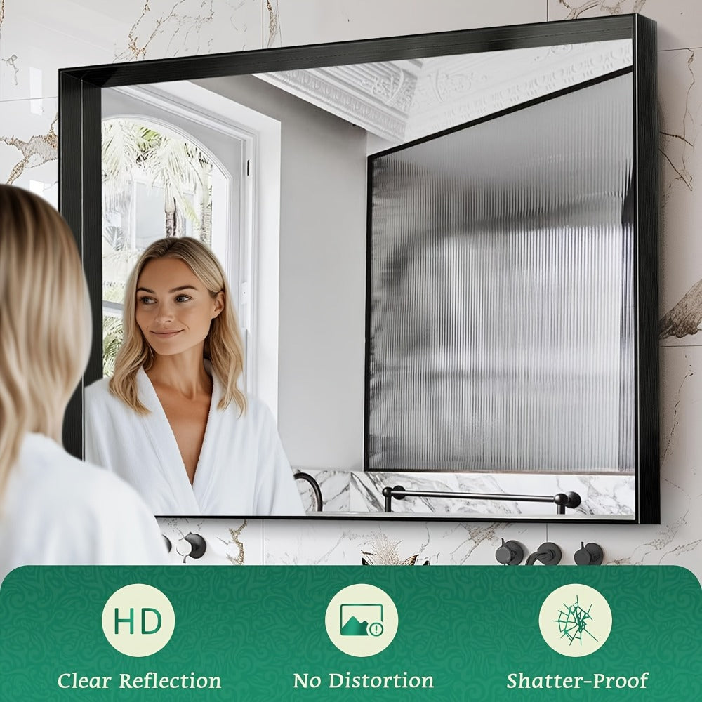 Rectangular Metal-Frame Bathroom Mirror in Black, Gold or Silver with Six Sizes and Dual Orientation