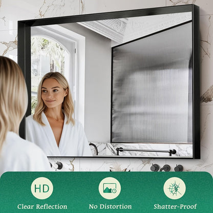 Rectangular Metal-Frame Bathroom Mirror in Black, Gold or Silver with Six Sizes and Dual Orientation