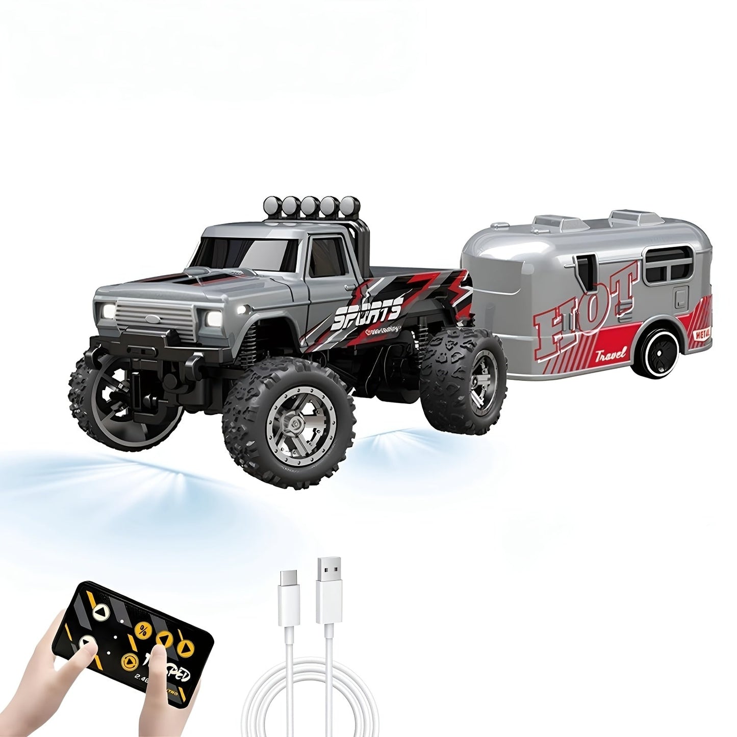 Mini RC Off-Road Truck with Trailer 1:64 Scale Die-Cast Remote Control Car with the Listed Color, Size or Set Options for Everyday Use