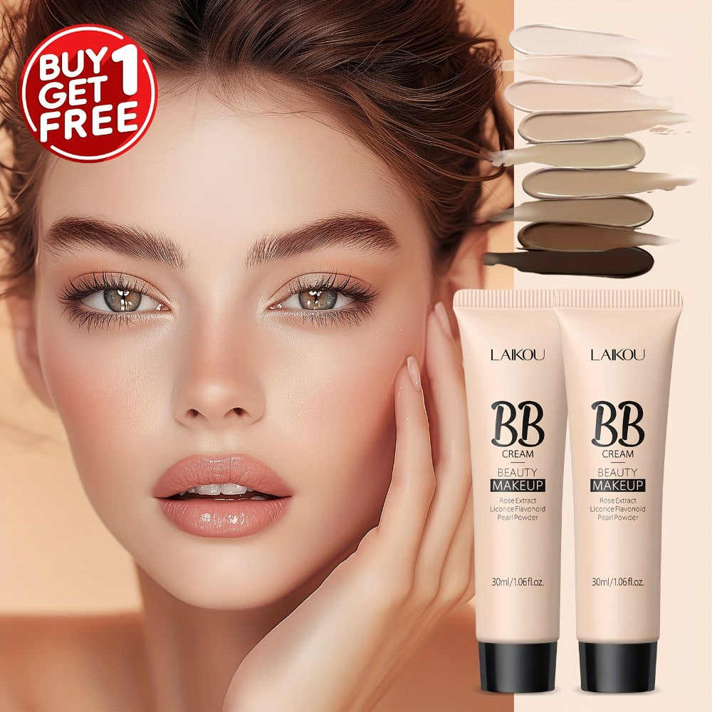 BB Cream 2 Pcs Set Waterproof, Pore-Minimizing Full Coverage Foundation with Blemish Concealer & Glycerin Hydration