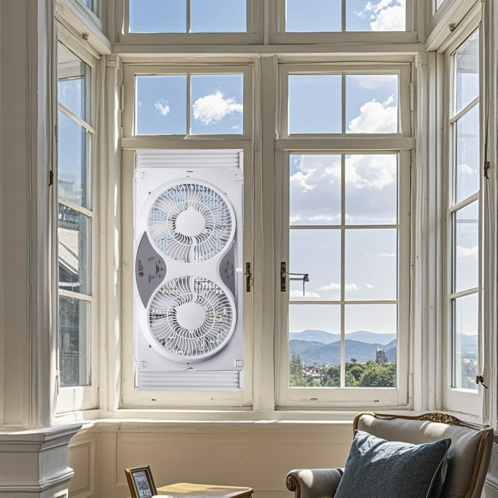 Window Fan Twin 9-Inch with Remote Control, Reversible Airflow Blades In/Out Exchange, 3 Speed Settings
