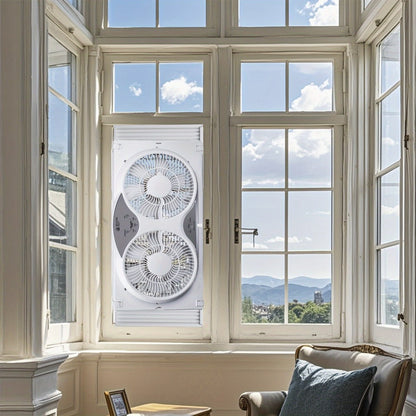 Window Fan Twin 9-Inch with Remote Control, Reversible Airflow Blades In/Out Exchange, 3 Speed Settings