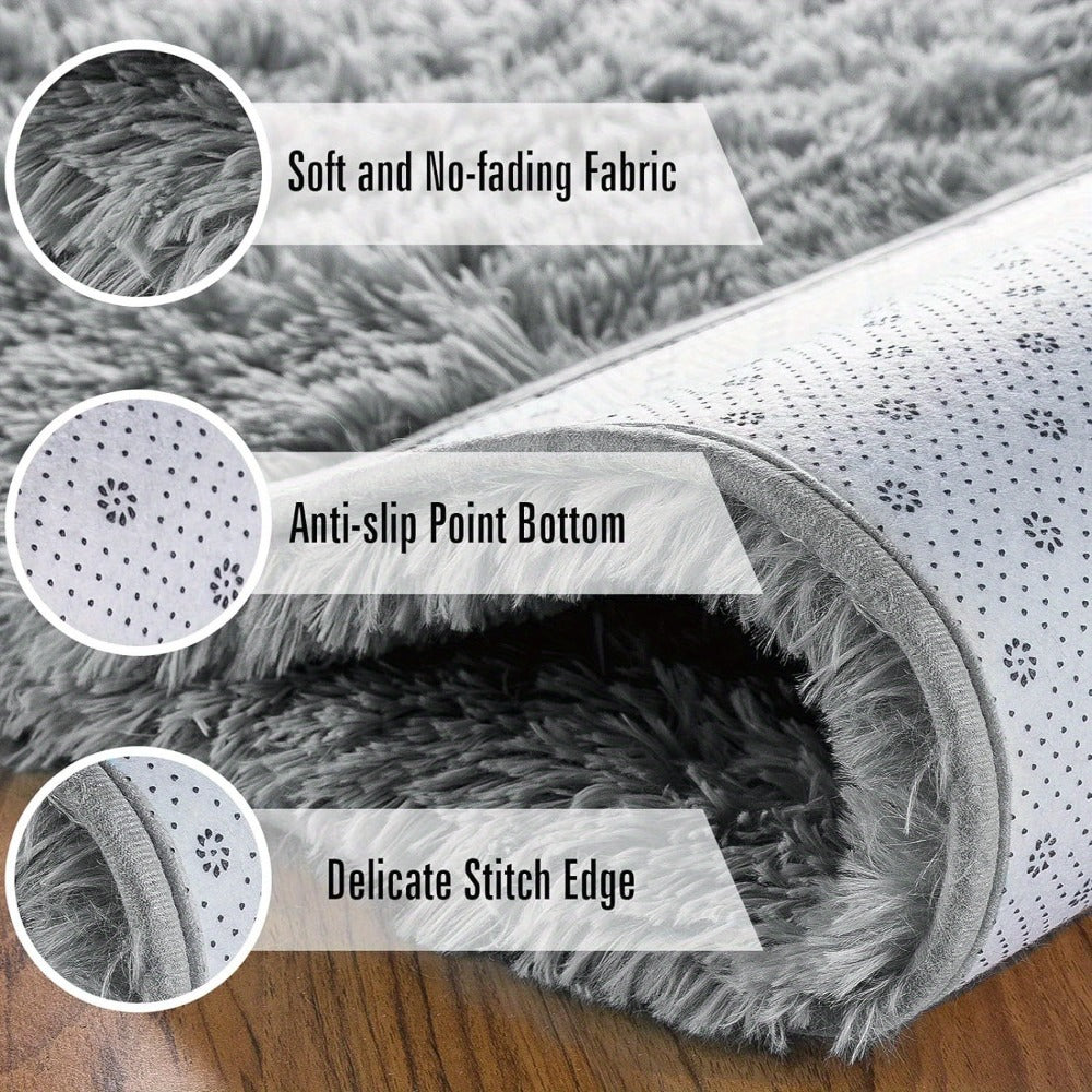 Shaggy Plush Area Rug – Soft Fluffy Carpet for Living Room, Bedroom & Sofa | Non-Slip Machine Washable Tie-Dye & Solid Color Long Pile Rug |