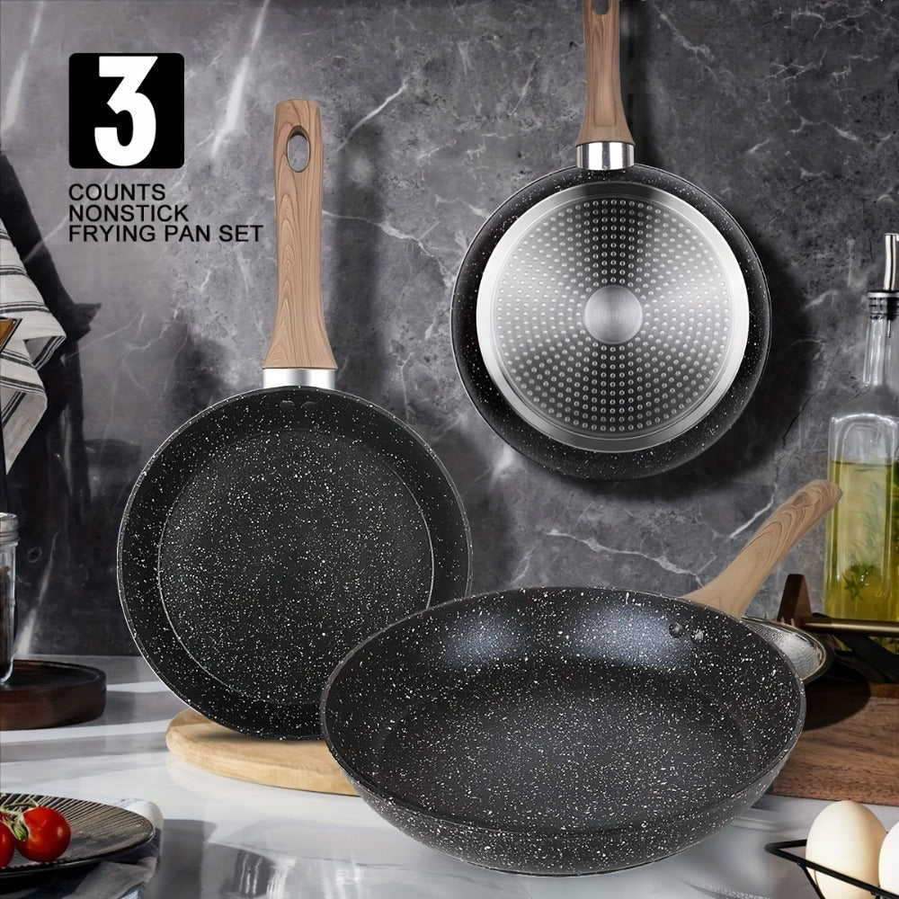 Non-Stick Frying Pan Set 3-Piece 7 9.5 11 Inch, Skillet Set with Insulated Handle for Home Cooking, Dining and Outdoor Meals