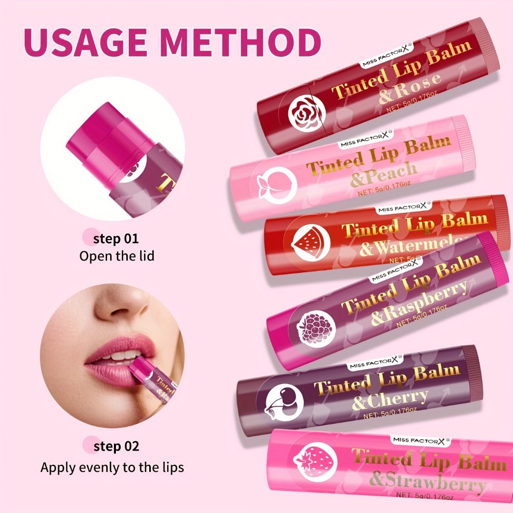 MISS FACTOR 30-Piece Tinted Lip Balm Set with Capped Tubes Organized into Six Color Groups