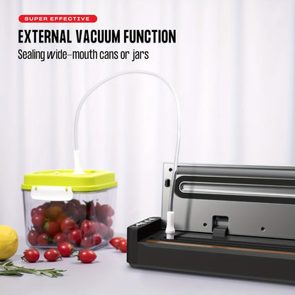 Vacuum Sealer Machine 80kPa Powerful Suction Food Sealer 125W Dry Wet Modes Stainless Steel for Home Cooking, Dining and Outdoor Meals