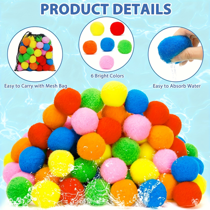 Reusable Water Balloons 36 Pack with Sponge Balls – No-Tie Refillable Water Bomb Set for Pool Party, Backyard Summer Fun & Kids Outdoor