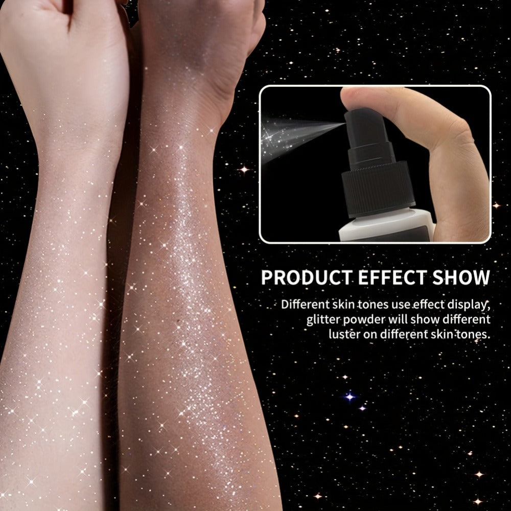 Body Shimmer Spray for Women – Star-Shaped Glitter Sparkle Mist 100ml Hydrating Formula for Body Hair & Clothes