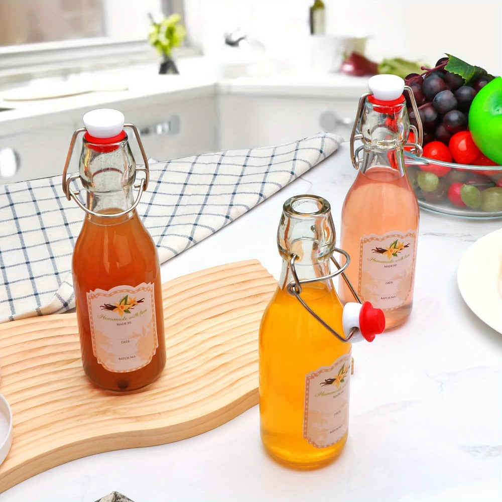 Glass Swing Top Bottles 8.45oz, Round Iron Clasp Airtight Bottle Set with Funnel for Juice, Kombucha